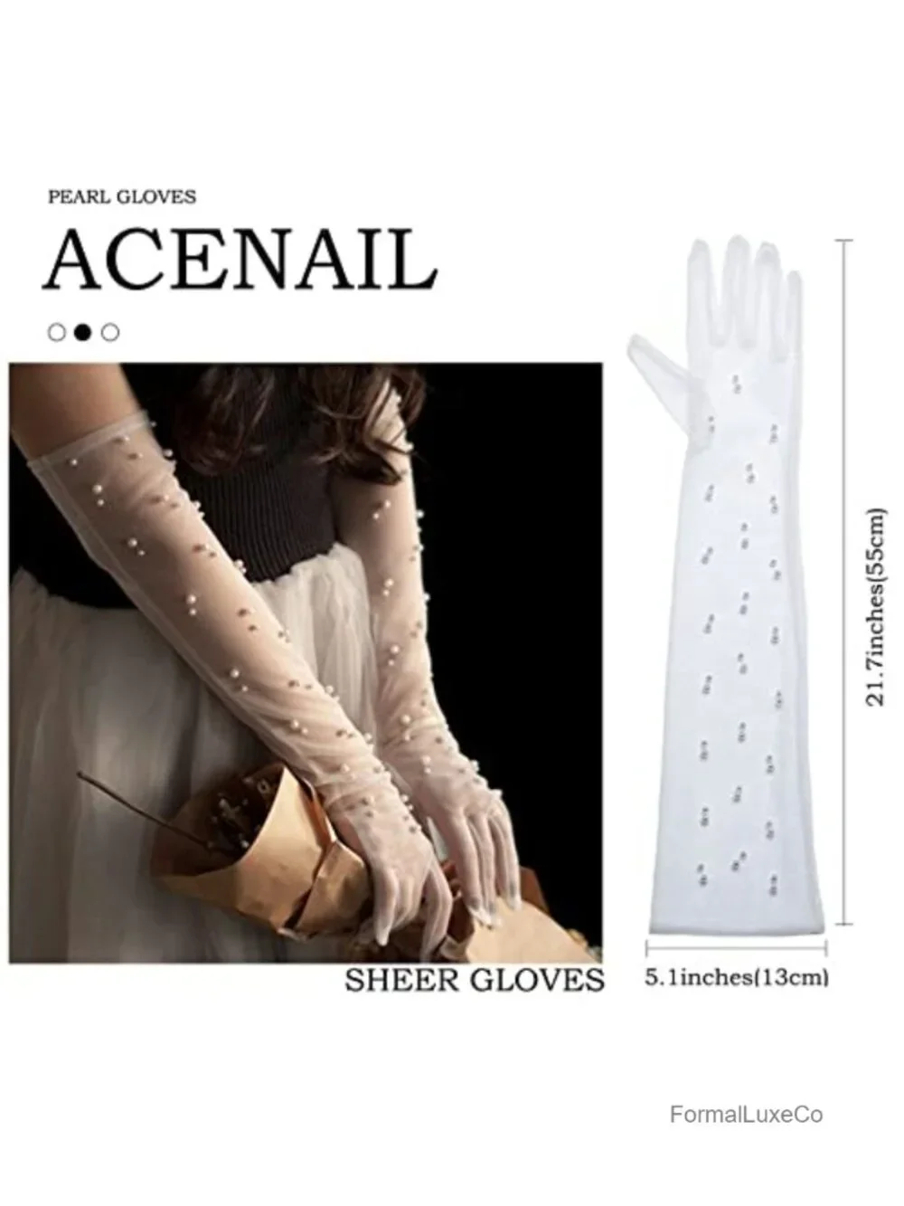 Pearl Tulle Wedding Gloves Long Opera Evening Sheer Fingerless Lace Bridal